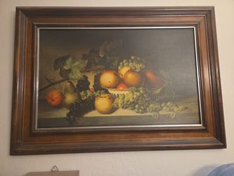 Modern reproduction print of the 19th-century oil painting "Fruit" (c. 1860) by Harriet Cany Peale