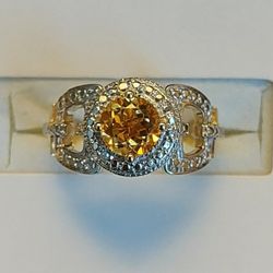 Genuine Citrine Sterling Silver Ring 12K Gold Plated (NWT)