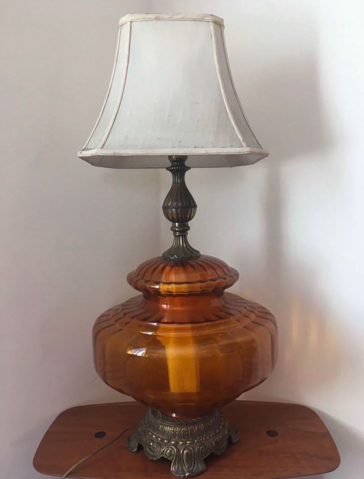 Vintage Lamp Round Orange Glass Body