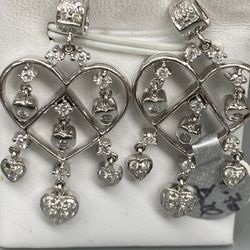 14k Heart Diamond White Gold Earrings 