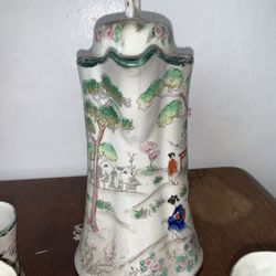 Hand Painted Vintage Japanese Tea Pot & 3 Cups