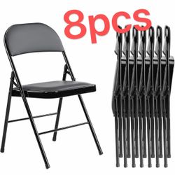 Folding Chairs 8 Pack, Portable Stackable Commercial Chair, Indoor Outdoor Padded Leather Chair with Sturdy Metal Frame, for Home, Office, or Party Ev