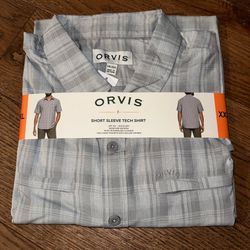 NWT Orvis Gray Plaid Button Up Short Sleeve Tech Shirt Mens XXL
