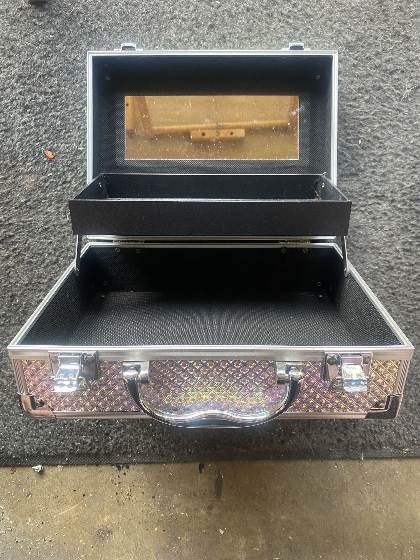 Hot Sugar Rainbow Shimmer Empty Reusable Makeup Box Case Storage Box With Mirror 10 x 8