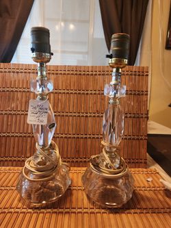 Vintage Set Of 2 Imported Lead Crustal Hand Cut Lamps