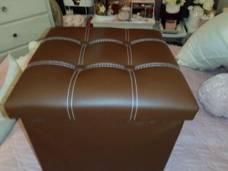 Brown Faux Leather Tufted Storage Ottoman