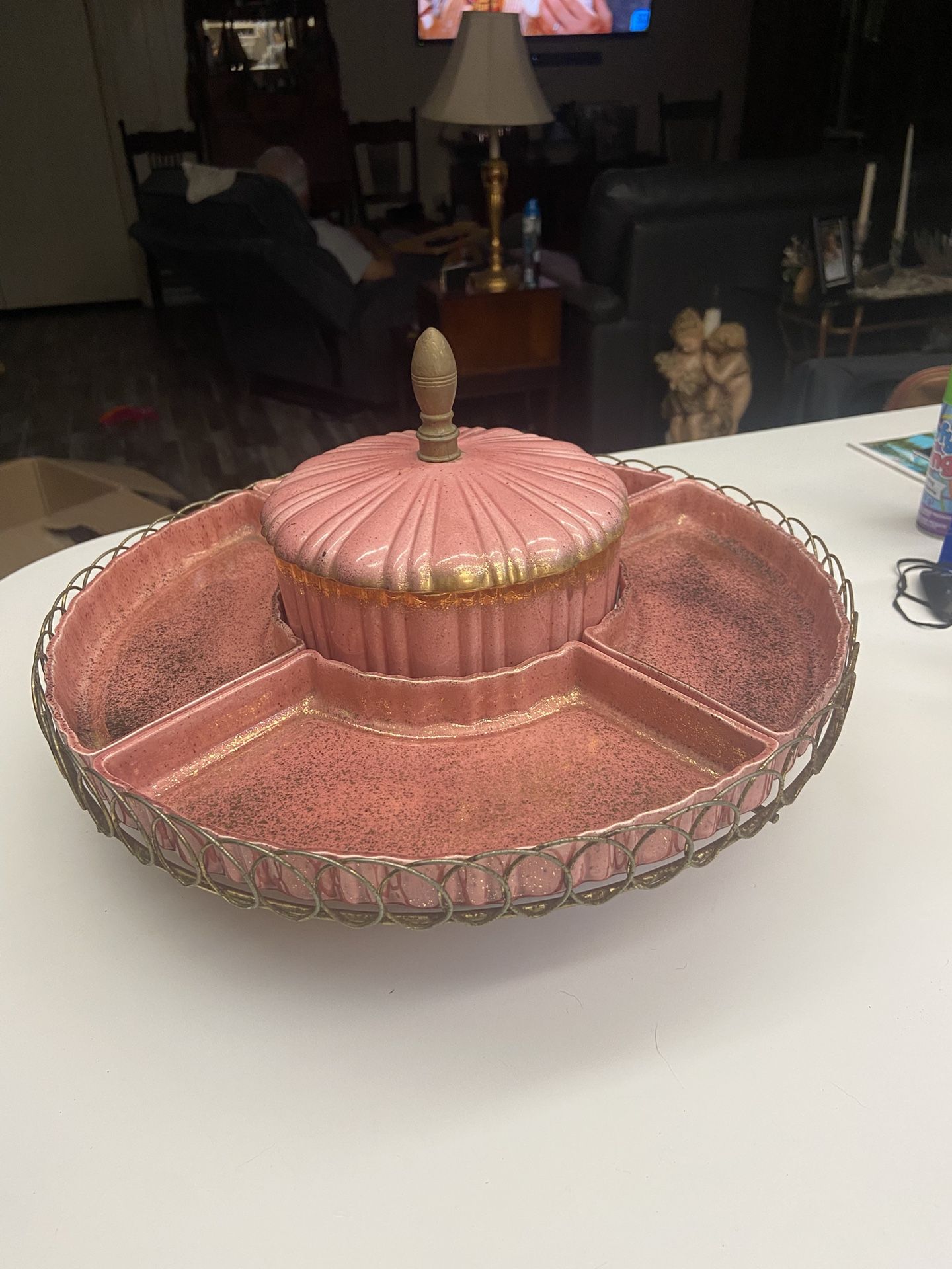 Vintage Pink & Gold Lazy Susan