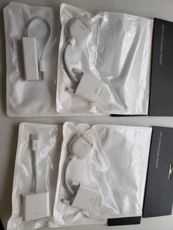 APPLE DVI TO VGA DISPLAY ADAPTER/ MINI DISPLAY PORT TO DVI ADAPTER/DVI TO VGA DISPLAY ADAPTER/USB ETHERNET ADAPTER. ORIGINAL NEW