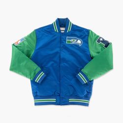 Seattle Seahawks Throwback Primetime Heavyweight Satin Jacket - 3XL, Mitchell & Ness