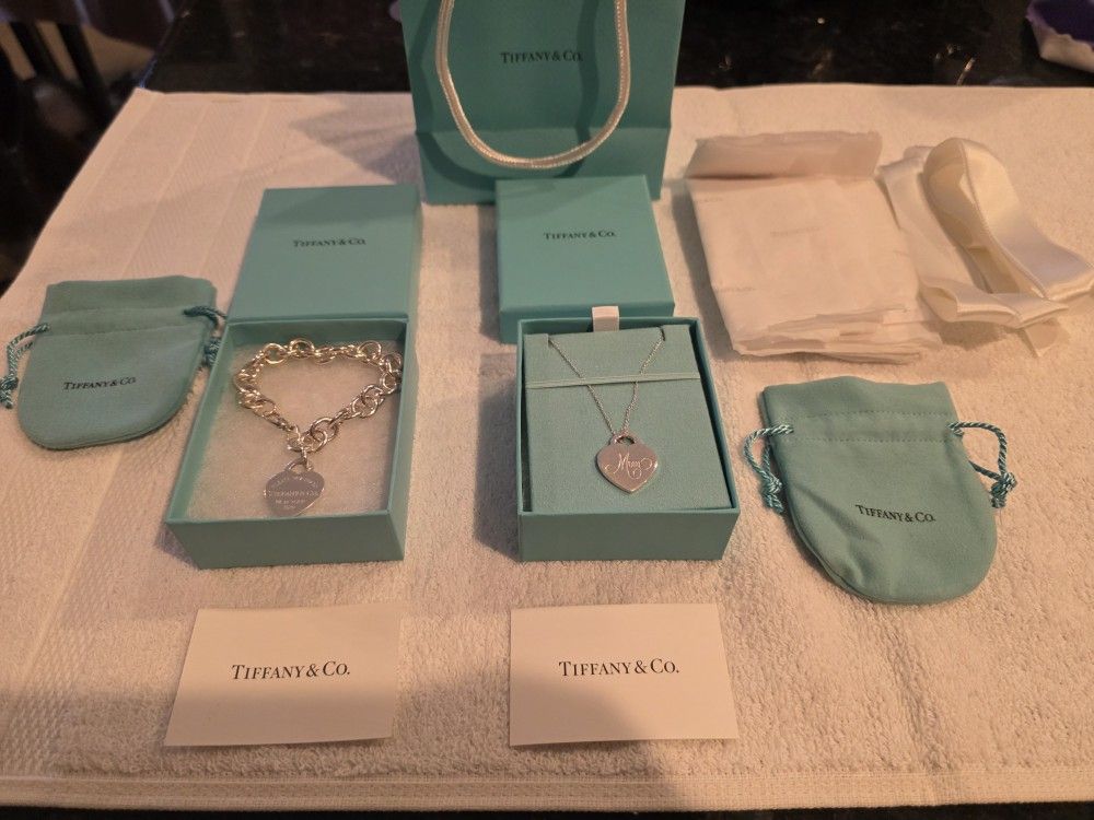 Tiffany And Co Heart Tag Necklace And Bracelet Set