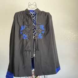 Silver Dragon Eastern-Inspired Blazer Jacket  Black color Size L