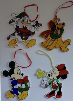(4) VINTAGE DISNEY WOOD CHRISTMAS ORNAMENTS