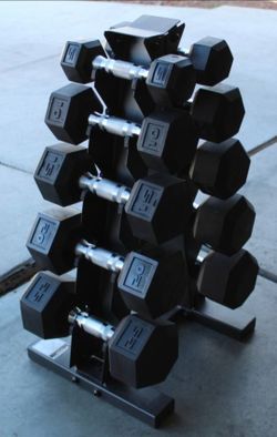 Hex Dumbbells with Rack