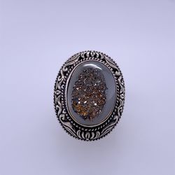 925 Sterling Silver Custom Gold Flake Vintage Ring 