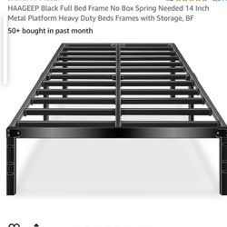 HAAGEEP Black Full Bed Frame No Box Spring Needed 14 Inch Metal Platform Heavy Duty Beds Frames with Storage, BF