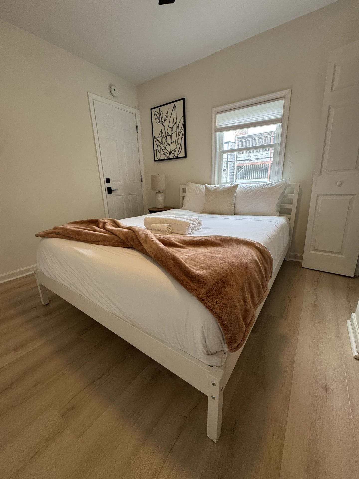 IKEA TARVA Bed Frame – Queen, White Stained with Luröy Slatted Base