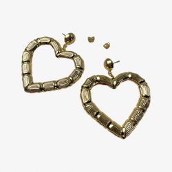 Icing Sensitive Solutions Gold Ribbed Heart Drop Stud Earrings 
