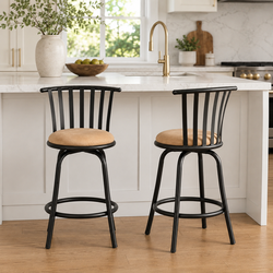 Homy Casa Pistil 24~29" Seat Height Adjustable Brown Suede Bar Stools, Set of 2