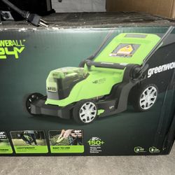 Greenworks Powerall 2x24V 14" BL Push Mower Kit (2) 4.0Ah and Dual Port Charger