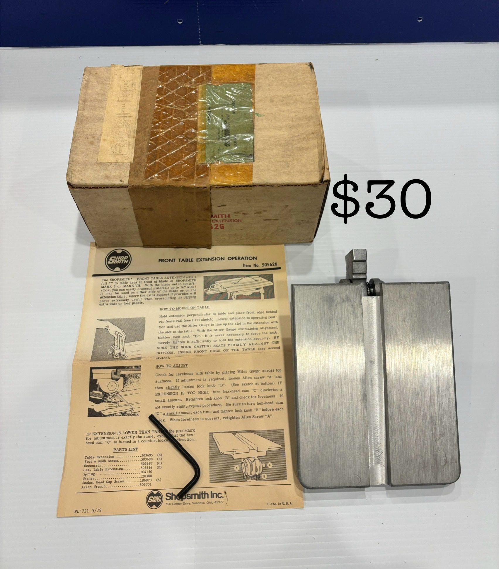 Shopsmith Table Extension Item No. 505626