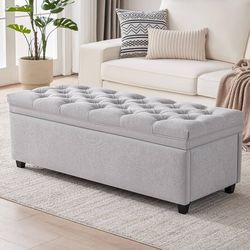 50" Storage Ottoman Bench, Tufted Ottoman with Storage for Living Room, Large End of Bed Ottomans, Modern Entryway Benchs, Window & Bedroom Benches fo