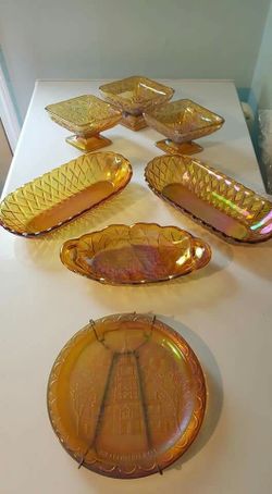 vintage yellow carnival glass lot