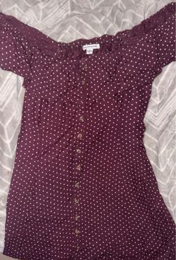Burgundy Polka Dot Button-Front Dress