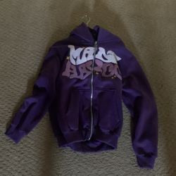 purple "Made Havoc" Y2K-style zip-up hoodie