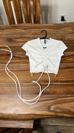 XS White Ribbed Ruched Crop Top
