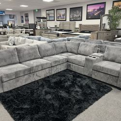 Dark Gray Sofa Sectional w/ Cup holders & USB ports 
