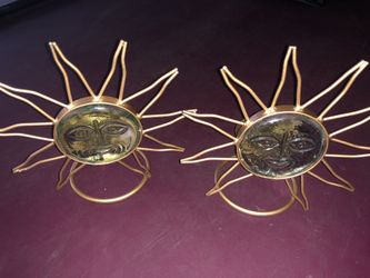 Candle holders gold sun