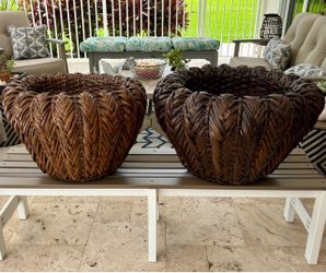 2  X-Large Braided Rattan Planter Baskets