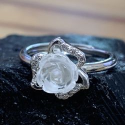 Clear Quartz Rose Ring Adjustable Band