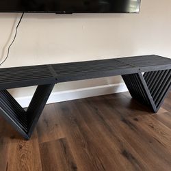 63" Solid Acacia Wood Indoor Outdoor Bench in Dark Gray / Black