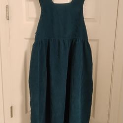Shang pin Turquoise Corduroy Overalls Dress Size L Like New