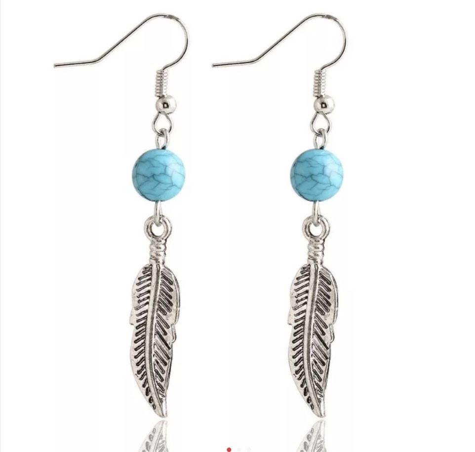 Turquoise Feather Earrings