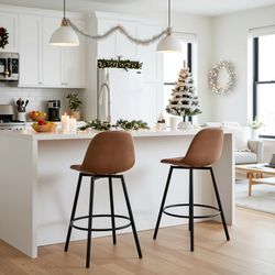 Homy Casa Char 26" Counter Stool Faux Leather Swivel Seating Kitchen Island