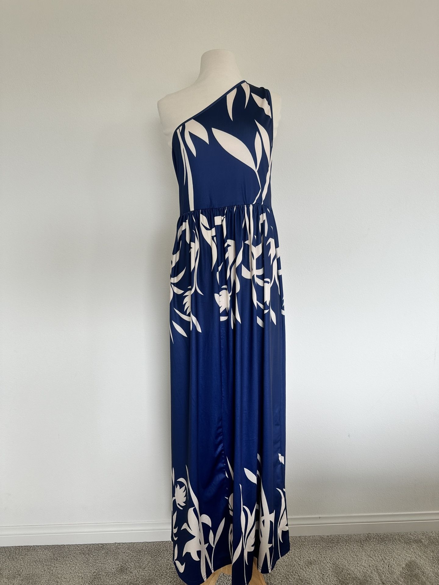Navy Blue One Shoulder Maxi Dress Size Large