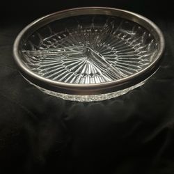  Vintage Distressed Silver Heavy Crystal Jewelry Organizer Trinket Dish 