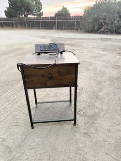 Industrial Nightstand with Built-In Power Strip