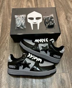 MF Doom X Bape Shoes Black Grey Patent Leather Men’s  Size 10.5