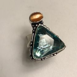 Blue Topaz Cat Eye 925 Sterling Silver Ring 