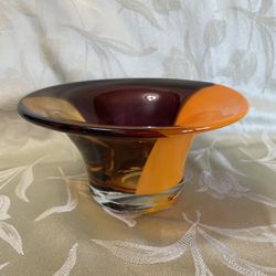 Vintage Hand Blown Tri-Color Art Glass Bowl