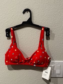 Free Assembly Womens XS (0-2) Red Polka Dot Bikini Top B Cup Lined Wide Strap