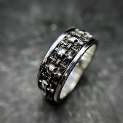 New S925 Thai Silver Retro Fashion Thai Silver Indian Skull Live Mouth Open Ring Personality Men's and Women's Ring