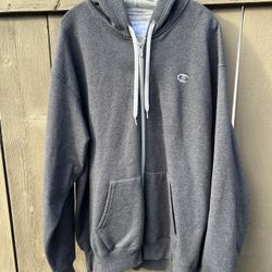 Authentic Champion ECO Gray Hooded Hoodie Full Zipper Sweatshirt Size 2XL XXL