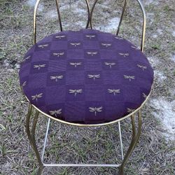Gold Vanity Chair With New Purple Dragonfly Upholstery Fabric 