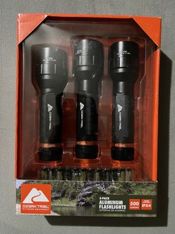 3-Pack Aluminum Flashlights 500 Lumens Water Resistant IPX4 by Ozark Trail