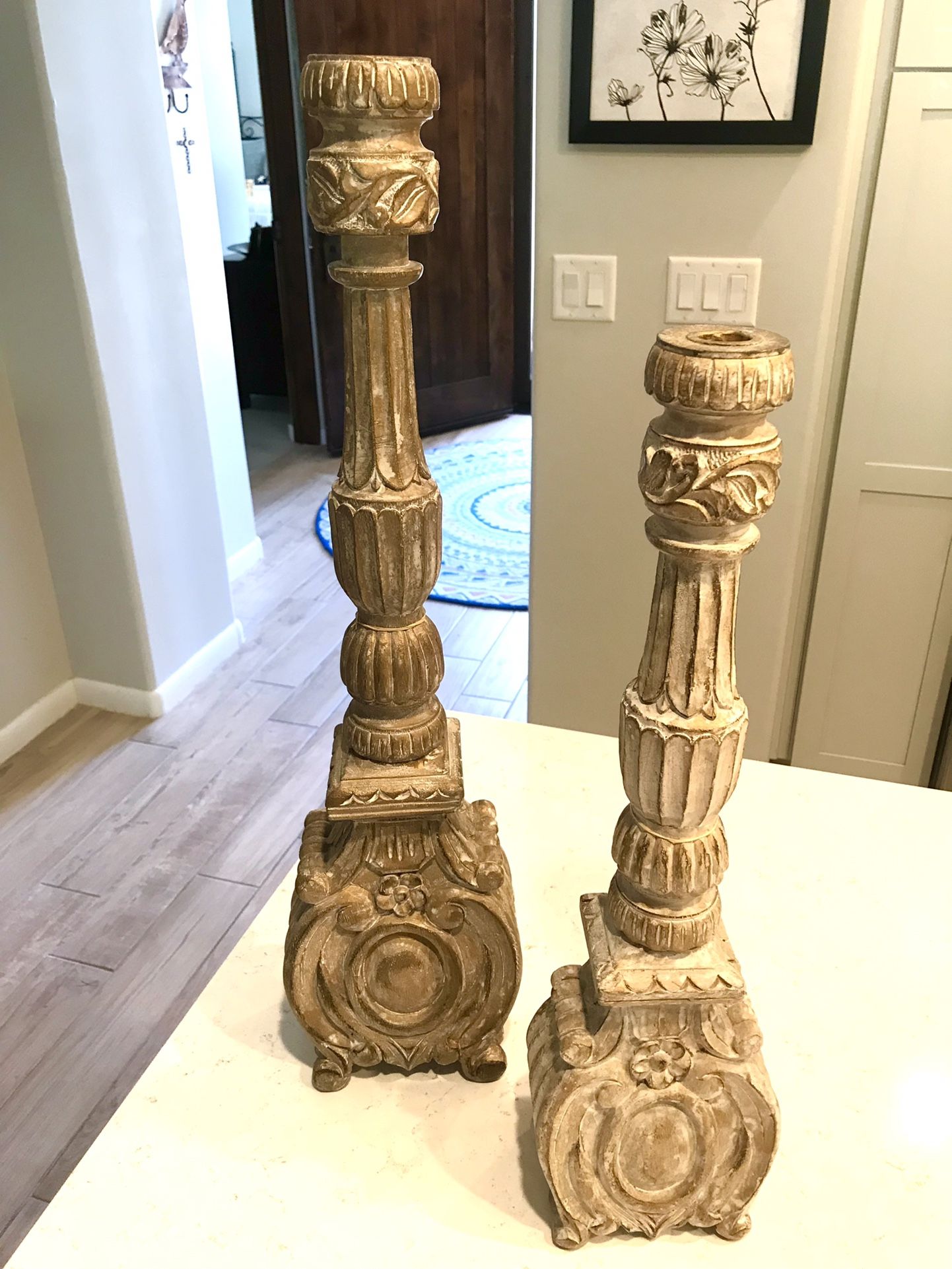 2 Beautiful Large Ornate Wood Candle Holders
