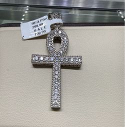 Silver CZ Ankh Cross Pendant
